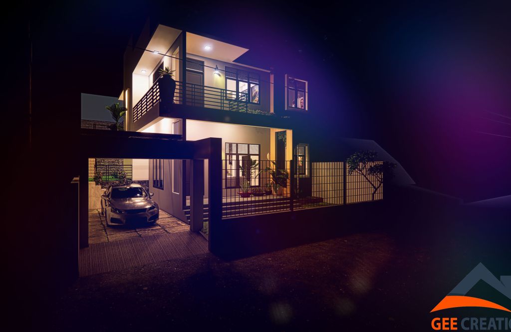 Architectural exterior night view 3d rendering